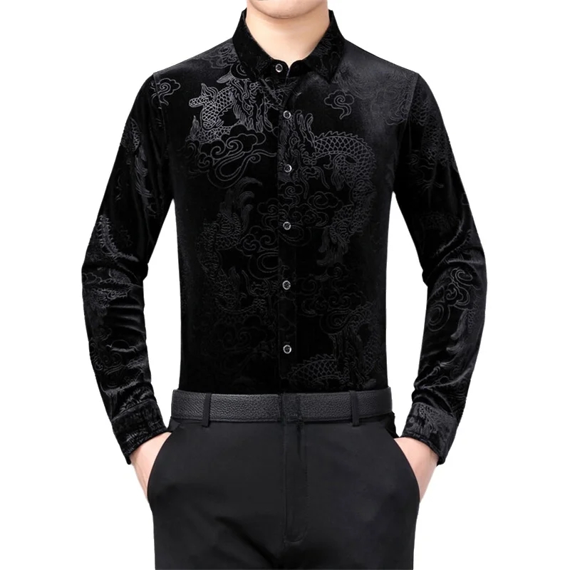 Men Formal Party Wear Shirt - Kemeja Pria Lengan Panjang Motif Naga