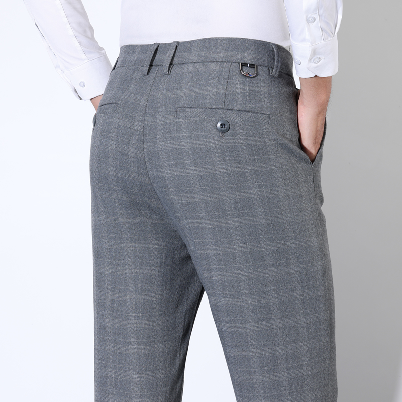 Men Formal Wear Wedding - Celana setelan klasik bergaris kotak-kotak katun