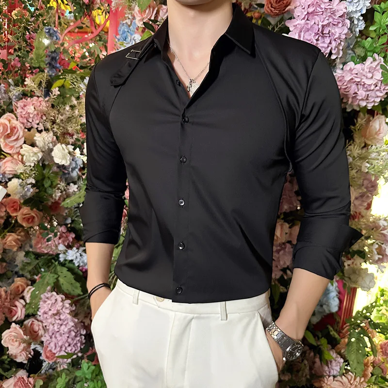 Kemeja pria, sabuk desain leng - Men Formal Party Wear Shirt ulasan dan harga